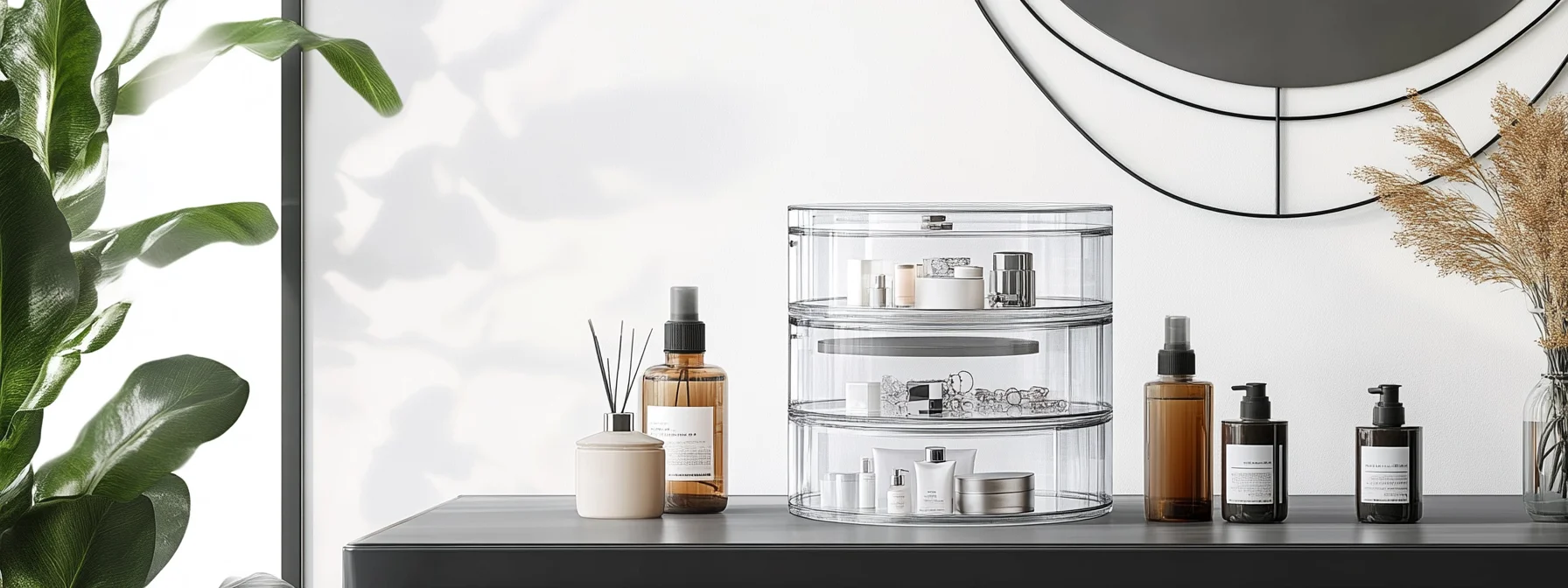 Clear acrylic swivel jewelry organizer, offering versatile jewelry storage and display.